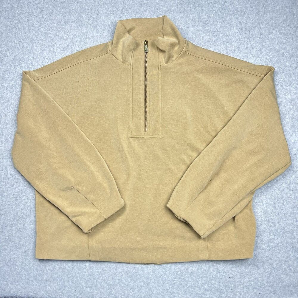 Scotch & Soda Womens Small Tan Half Zip Mock Neck Fleece Sweatshirt Pullover